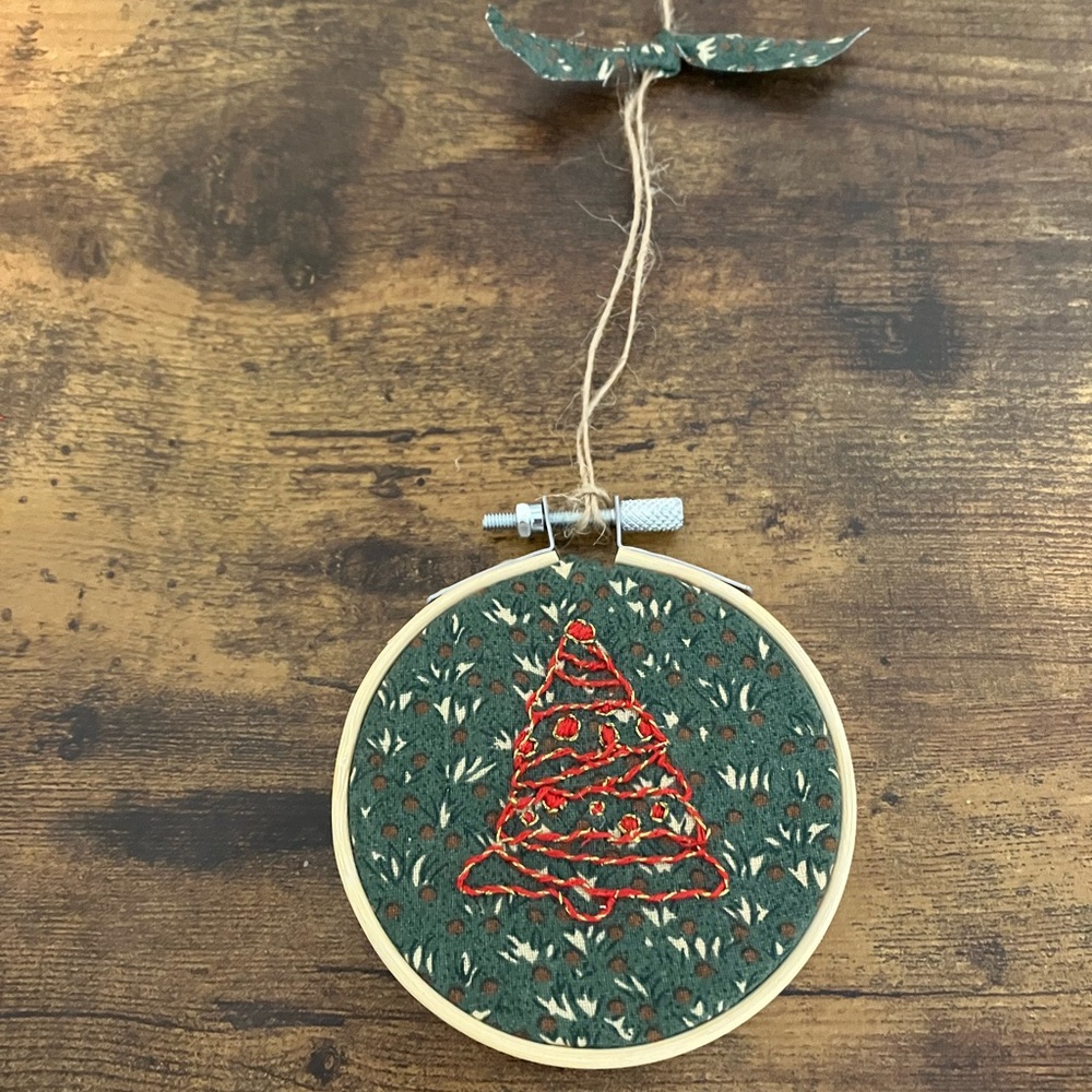 Embroidered Christmas Tree Ornament, Embroidered Hoop Art, Gift
